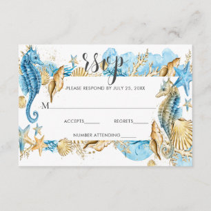 Under the Sea Blue Gold White Summer Wedding RSVP