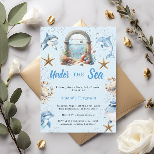 Under the sea blue ocean animals boy Baby Shower Invitation
