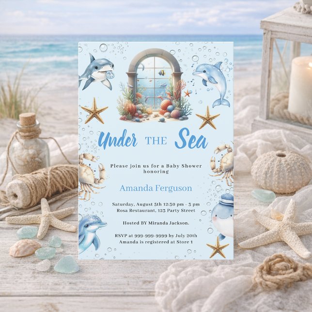 Under the sea blue ocean animals boy Baby Shower Invitation (Creator Uploaded)
