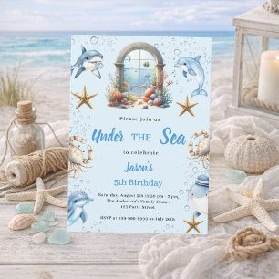 Under the sea blue ocean animals boy Birthday Invitation