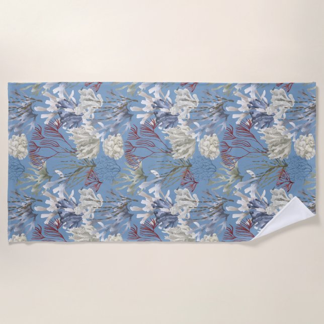 Under the Sea Blue Ocean Corals  Beach Towel (Front)