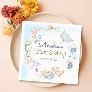 Under the Sea Blue Sea Life Birthday Party Napkin