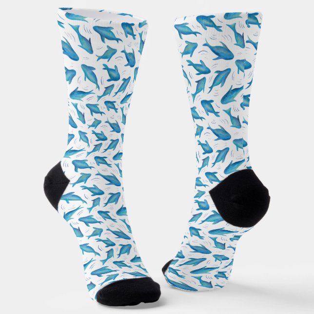 Under the Sea Blue Shark Fish Pattern Socks (Angled)