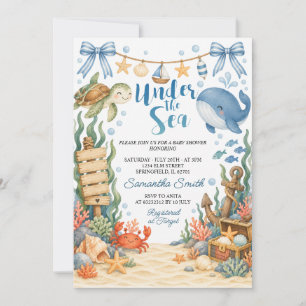 Under The Sea Blue Summer Ocean Animal Baby Shower Invitation