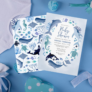 Under the Sea Blue Watercolor Baby Shower for Boys Invitation
