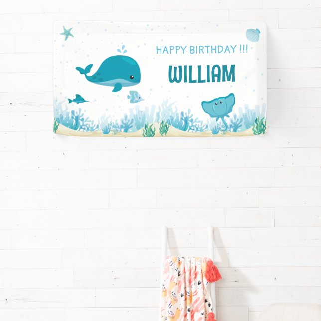 Under the Sea, Blue Whale, Ocean Animals Banner (Insitu)
