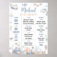Under the Sea Boy 1st Birthday Milestone Poster
