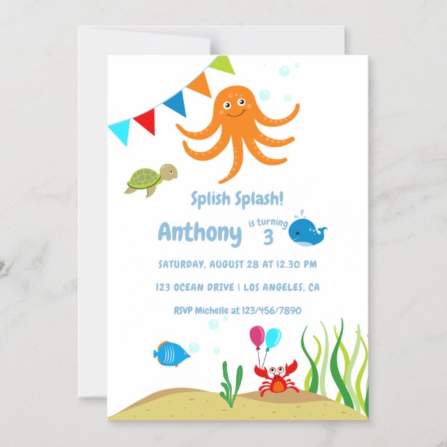 Under the Sea Boy Birthday Party Magnetic Invitation (Front)