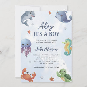 Under The Sea Boy Blue Baby Shower Invitation