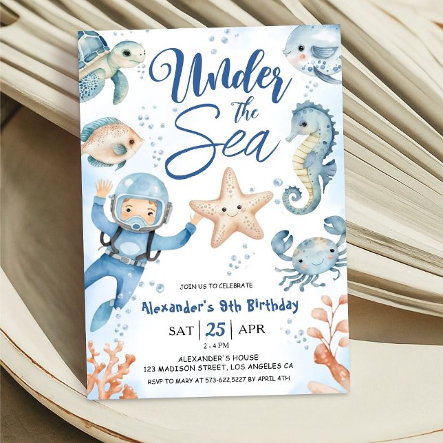 Under The Sea! Boy Cute Ocean 9th Birthday Party Invitation (Creator Uploaded)