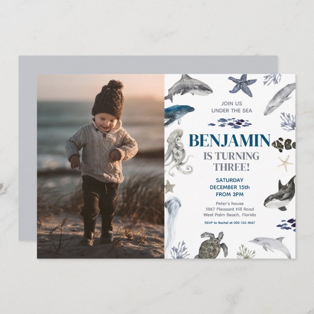 Under The Sea Boy Photo Birthday Party Invitation (Front/Back)