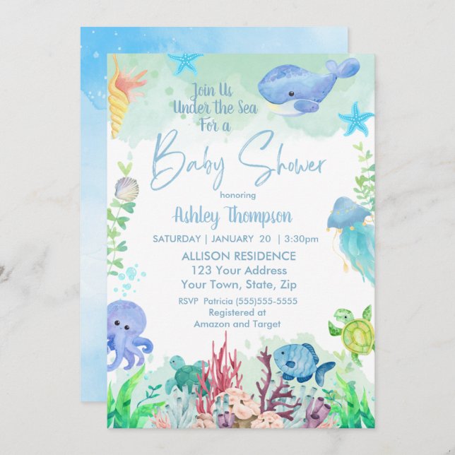Under the Sea Boys Baby Shower Invitation (Front/Back)