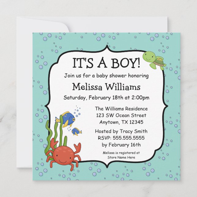 Under the Sea Bubbles Boy Baby Shower Invitations (Front)
