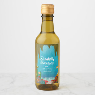 Under the Sea Cave Beautiful Ocean Coral Birthday Wine Label