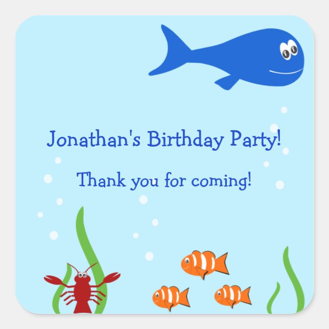 Under The Sea Children's Birthday Favour Square Sticker (Front)