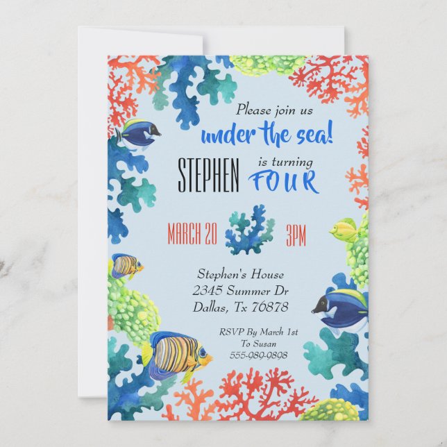 Under the Sea Child's Birthday Party Invitation (Front)