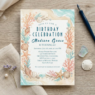 Under the Sea Coastal Beach Shells Birthday Invitation
