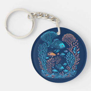 Under The Sea Coral Reef Graphic Key Ring