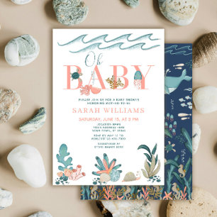 Under the Sea Coral Watercolor Oh Baby Girl Shower Invitation
