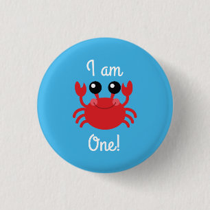 Under the Sea Crab 1st Birthday Button Pin