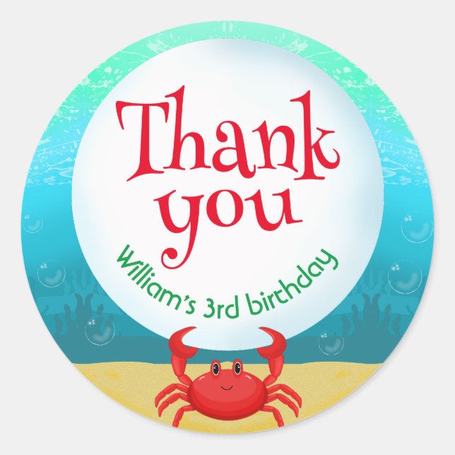 Under The Sea Crab with Bubble Birthday Party Classic Round Sticker (Front)