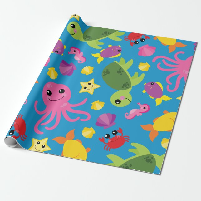 Under the Sea Cute 1st Birthday Wrapping Paper (Unrolled)