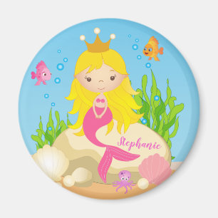 Under the Sea Cute Blond Mermaid Custom Name Magnet