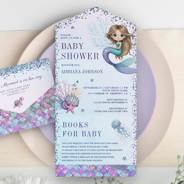 Under the Sea Cute Mermaid Baby Shower All In One Invitation (Creator Uploaded)