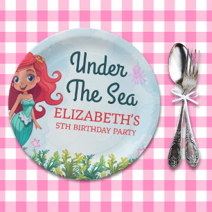 Under the sea Cute Mermaid Birthday Girl Paper Plate