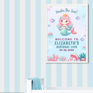 Under the sea Cute Mermaid Birthday Girl Poster