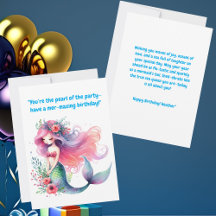 Under The Sea Cute Mermaid  Birthday Greeting Card