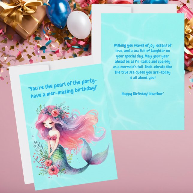 Under The Sea Cute Mermaid  Birthday Greeting Card (Creator Uploaded)