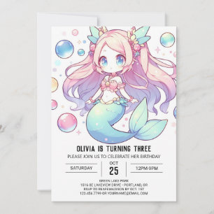Under the Sea Cute Mermaid Birthday Invitation