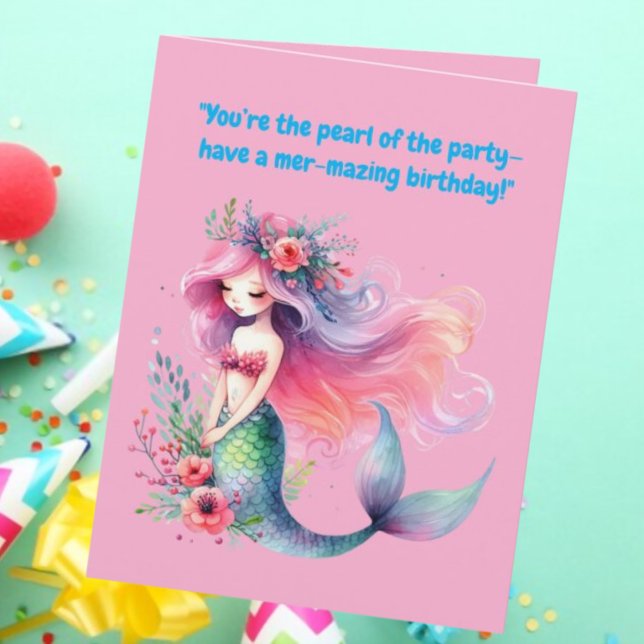 Under The Sea Cute Mermaid Birthday Photo Greeting Card (Creator Uploaded)