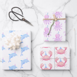 Under The Sea Cute Ocean Birthday Wrapping Paper Sheet