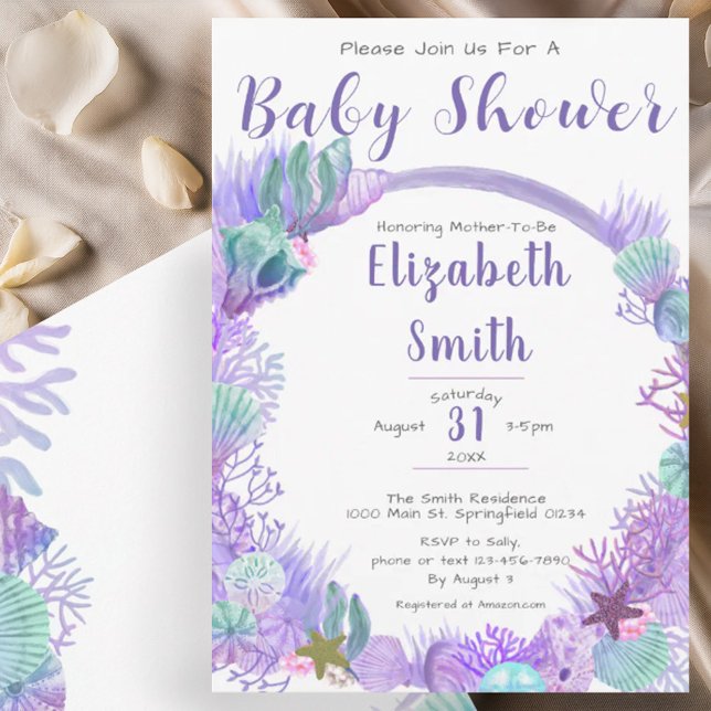Under the Sea Cute Purple and Green Baby Shower Invitation (Creator Uploaded)