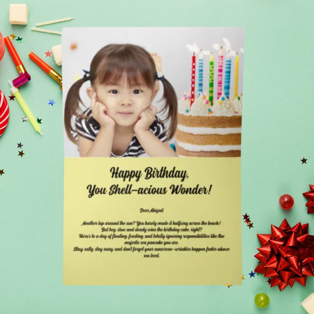 Under The Sea Cute Sea Turtle Photo Kids Birthday  Foil Greeting Card (Creator Uploaded)