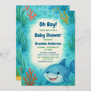 Under the Sea Cute Shark Boy Baby Shower Invitation