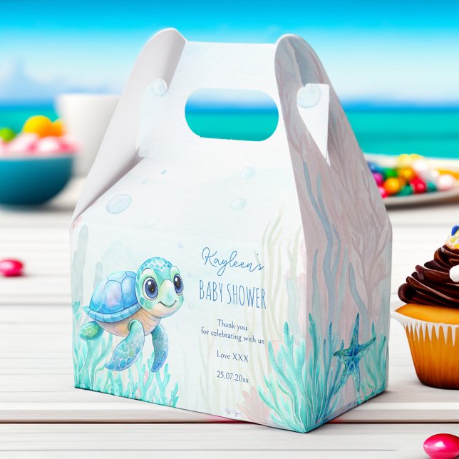 Under the sea cute turtle aqua blue baby shower favour box (Under the sea cute turtle aqua blue boys baby shower personalized favor boxes baby shower favors)