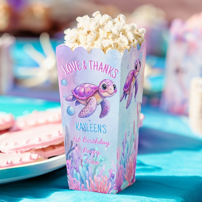 Under the sea cute turtle pink purple birthday favour box (Under the sea cute turtle pink purple birthday personalized popcorn favor boxes customized favor box)