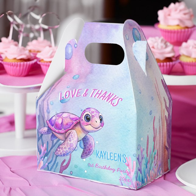 Under the sea cute turtle pink purple birthday favour box (Under the sea cute pink purple sea turtle birthday party customized favor boxes party favors)
