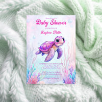 Under the sea cute turtle purple pink baby shower