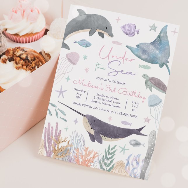 Under the Sea Dolphin Narwhal Sea Life Birthday Invitation (Creator Uploaded)