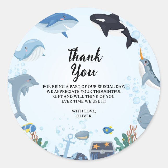 Under The Sea Dolphin Shark Whales Birthday  Classic Round Sticker (Front)