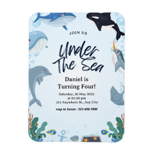 Under The Sea Dolphin Shark Whales Birthday Kids  Magnet