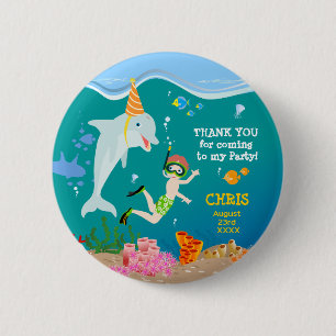 Under the sea dolphins and boy birthday party 6 cm round badge