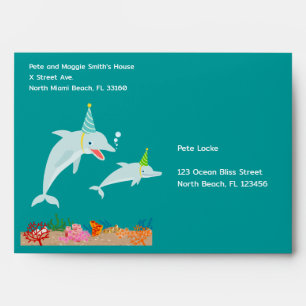 Under the sea dolphins and boy birthday party envelope