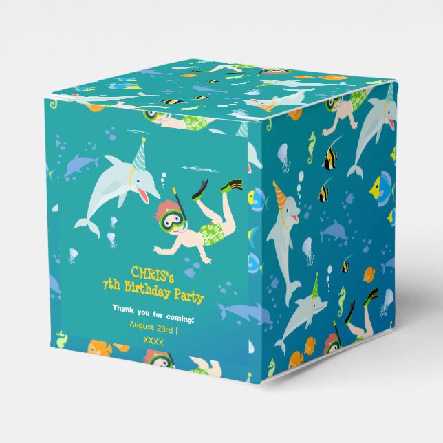 Under the sea dolphins and boy birthday party favour box (Front Side)