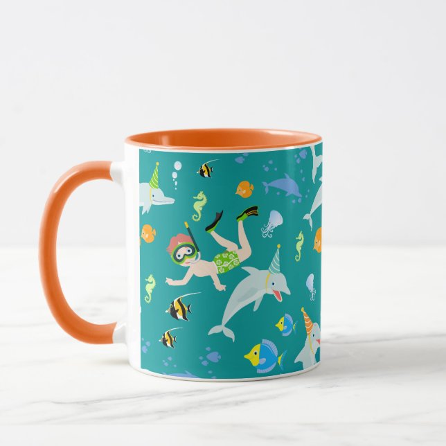 Under the sea dolphins and boy birthday party mug (Left)