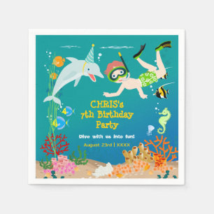 Under the sea dolphins and boy birthday party napkin
